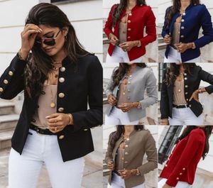 Sonbahar Moda Kadınlar Kat Uzun Kollu Katı Düğmesi İnce Blazers Ofis Lady Ceket Blazer Feminino6266417