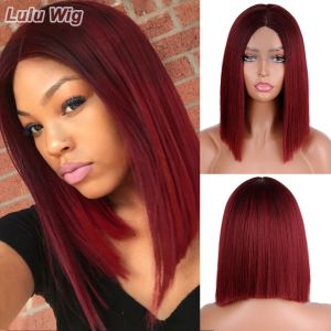 Wigs Synthetic Bob Wigs Red Wine Straight Wig for Women with Middle Part Hairline Wig Shoulder Length Wig Bob Straight Hair Wig for W