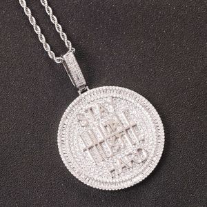 INS Stay Calm English Letter Full Zircon Hip Hop Pendant Necklace Men's Fashion Jewelry