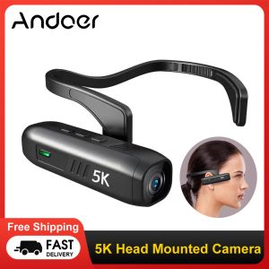 Kameralar Andoer 5K Action Camera Head Montajlı Kamera Giyilebilir Video Kamera Kamera Webcam 30MP IPX5 VLOG VİDEO KAYIT