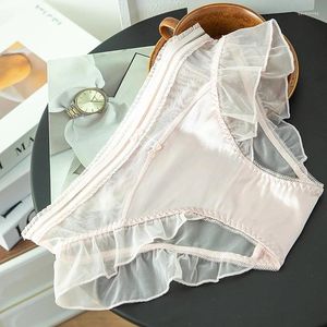 Women's Panties Sexy Mesh Underwear Girl's Japanese Lolita Sweet Lotus Edge Bow Lace Red Triangle Pants