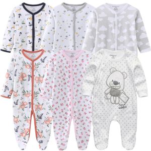 Tek parça 012 aylık bebek atlayıcılar yeni doğan kızlar%100 uzun sheeve pamuklu kıyafetler 1/2/3 kişi bebek giyim pijama tulumlar ucuz