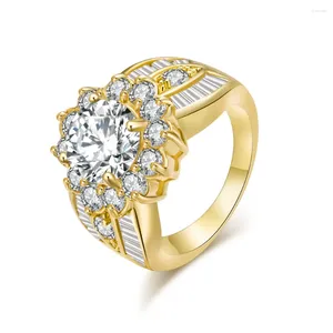 Com Side Stones Luxury Zircon Engagement Anéis para mulheres meninas colorido de ouro Casamento Moda austríaca Jóias de jóias de melhor qualidade