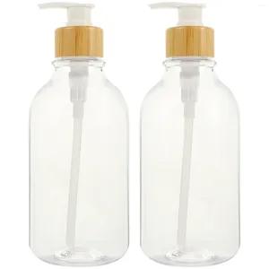 Liquid Soap Dispenser 2 Pcs Travel Bottles Bottled Empty Shampoo Container Home With Bamboo Pump Manual Lotion Refillable Hand