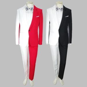 Ceket ceket + pantolon yeni siyah beyaz eşleşen takım elbise lüks erkek kişilik parti blazers erkekler düğün takım elbise erkek moda ince balo ceket