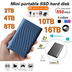 Внешние коробки Внешнее SSD -привод 1 ТБ высокоскоростной переносной SSD 2TB Внешний SSD 500G Solidstate Drive Мобильный жесткий диск для Xiaomi для ноутбука