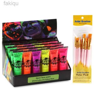 Kroppsfärg kroppskonstfärg neon fluorescerande fest festival halloween cosplay makeup fest verktyg barn möter färg uv glöd i den mörka målningen D240424