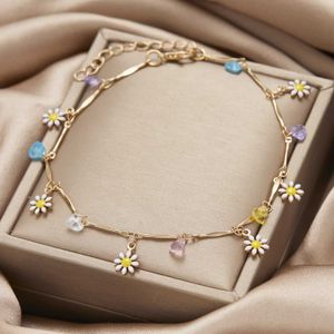 Bärade 2023 Summer Cute Daisy Flower Charm Armband för kvinnor Fashion Forcad Beads Chain Anklet Armband Böhmen Beach Party Jewelry 240423