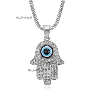 Hip Hop Iced Out Evil Eye Pendant Golden Color 14K Yellow Gold Hasma Hand of Fatima Necklace for Women Men Jewelry High Quality 696