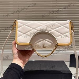 Son Tasarımcı Kadın Akşam Düğün Partisi Çerçeve toka çantaları altın zincir elmas kafes siyah beyaz debriyaj çantası deri kayış crossbody el çantaları 25cm