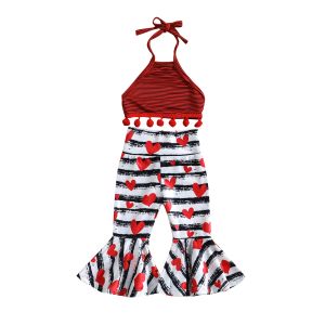 Set Mababy 324m Valentine's Day Toddler Kid Infant Baby Girls Cloths Set Heart Print Vest Tops Flare Pants Outfits Summer D01