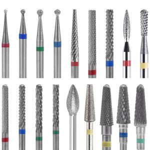 Bitar 18 typer karbid diamant nagelborrfräsande skärare för manikyr pedikyr elektrisk nagelfil rotary burr död hud ta bort verktyget