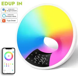 Tuya Sunrise Sunrise Alame Clock WiFi Smart Up Clock App Light Simulationデュアルアラーム調整可能なLight Bluetooth FMラジオ