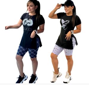 Marka Tasarımcı Kadınların Takipleri 2024 Yeni Açık Moda Baskı Pamuk Kadın Kısa Kollu Jogger Şort İki Parça Setleri Kadın Gird Spor Giyim