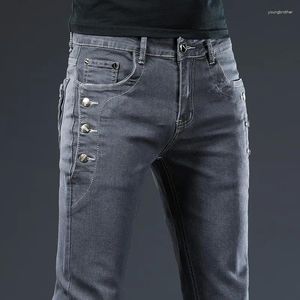 Herren Jeans Marke Cool Korean Denim Design Cotton Casual Hosen Elastizität Slim Fit Daily Anhänger