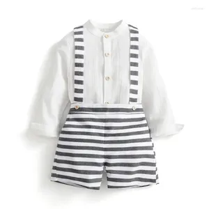 Roupas de roupas 2024 verão bebê roupas espanholas conjunto irmão irmã combinando roupas preto branco listrado algodão ternos de meninas vestidos meninos meninos