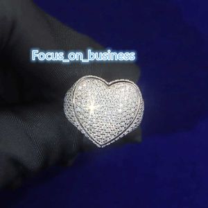 Fashion Design Solid Silver With Full iced out GRA Round Moissanite diamond For Mens Hiphop Heart Shape Women Ring