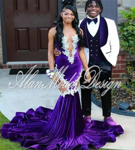New Purple Veet Prom Dresses With Appliques Sequins Sheer Jewel Neck Ruffles Long Evening Gowns For Black Girls Special Ocn Wears 0516
