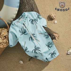 Swimwear EWODOS 15 Years Toddler Baby Girls Boys Unisex Swimwear Cute Kids Blue Short Sleeve Tropical Tree Print Zipper Bathing Suits