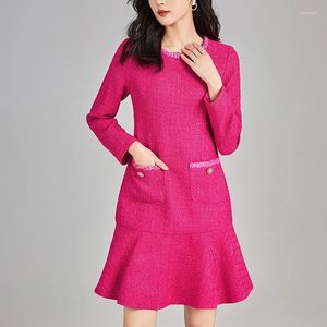 Casual Dresses Autumn Winter Women's Tweed Dress Long Sleeve Elegant Fashion for Women Slim Ruffles Woman Vintage Party Mermaid