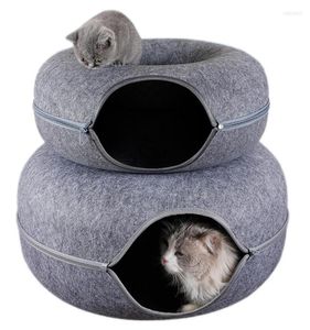 Cat Toys Donut Tunnel Bed Pets House Natural Felt Pet Cave Round Wool för små hundar Interactive Spela Toy8690963