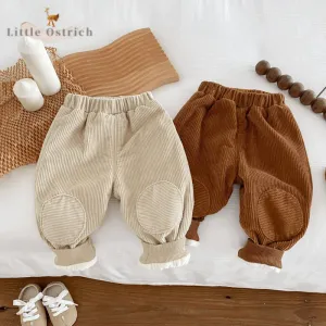 Pants Newborn Baby Girl Boy Cotton Pant Infant Toddler Child Middle Waist Corduroy Trouser Fleece Inside Bottom Baby Clothes 9M5Y