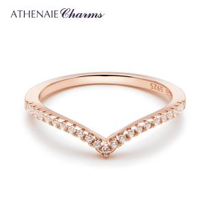 Ringar Athenaie Authentic 925 Sterling Silver Color Rose Gold Clear CZ Sparkling Wishbone Rings for Women Wedding Engagement SMycken