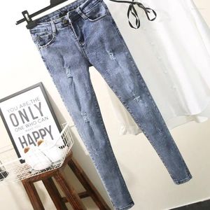 Women's Jeans Women Stretch Lady Slim Skinny Pencil High Waist Vintage Pants Girls Leggings Straight Leg Korea Fashion Trousers V6