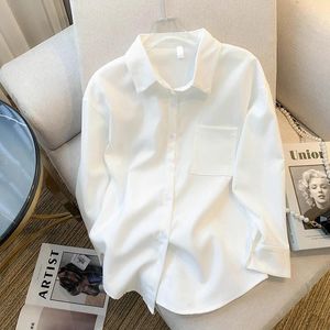 Women's Blouses Women White Shirts Formal Blouse Turn-down Collar Long Sleeve Tops Spring Autumn Single Breasted Minimalist Lady