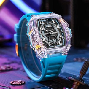 Armbandsur 2024 Ny design Transparent Tonneau Watch Men Waterproof Luxury Sport Out Door Montre Homme 240423