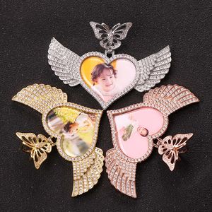 Angel Wings Photo Butterfly Ramka zawieszka pełna biżuterii z cyrkonem