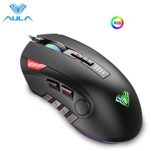 Mice Aula H512 Rgb Gaming Mouse 12 Buttons Programming 5000 Dpi Adjustable Optical Usb Wired Mouse with Fire Keys for Pc Laptop