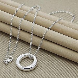 Hängen Chuangcheng 925 Sterling Silver Small Round Circle Pendant Necklace Chain Fashion Jewelry