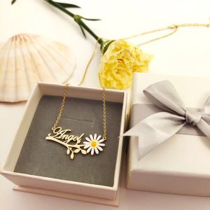 Collane Dodoai Daisy Nome collana, gioielli di fiori, collana di fiori di nascita, regalo personalizzato, regalo per lei, gioielli margherite, gioielli di nome