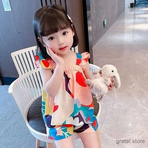 衣類セットベビーガールズの服セットサマーサスペンダートップカラーマッチングフローラルベスト +子供のカジュアルパンツリトルキッズ服スーツ