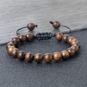 Strands Highgrade Black Pear Wood Bracelet Buddha Beaded Bracelet Adjustable & Elastic Sandalwood Material Jewelry Yoga Healing Gift