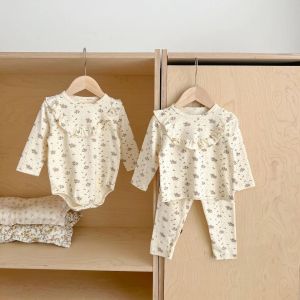 One-Pieces Autumn Newborn Infant Baby Girls Pants + Tops Floral Suit Cotton Pajamas Rompers Kids Onepiece Fashion Baby Clothing