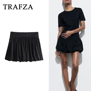 Женские шорты Trafza 2024 Summer Women Sexy Sexy Solid Юбка молния на молнии мини -уличная одежда повседневная версия воздушного шара