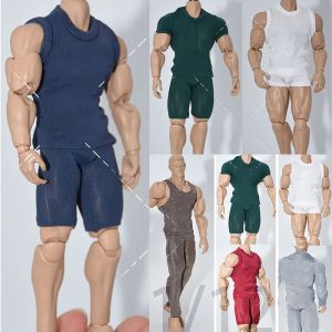 T-Shirts 1/12 Men Soldier T Shirt Vest Boxer Briefs Soft Sexy Shorts Underpants Long Pants Bottom Shirt For 6'' Action Figure Body Dolls