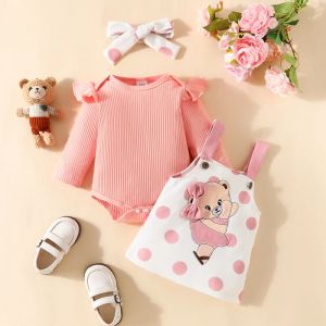 Sets ma&baby 018M Newborn Infant Toddler Baby Girls Clothes Sets Long Sleeve Ruffle Romper Skirt Headband Fall Spring Outfits D05