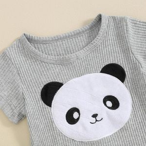 Kläduppsättningar småbarns pojke shorts set kort ärmbesättningshalsbroderi panda t-shirt med 2-stycken sommardräkt