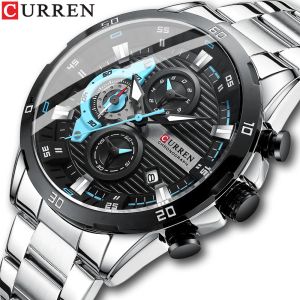 Relógios Curren Stainless Steel Watches for Mens Creative Fashion Luminous Dial com relógio cronógrafo Male Casual Wristwatches