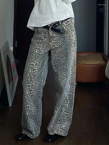 Jeans femminile adagirl do vecchie donne leopardo donne hip hop vintage oversize oversize drive gamba pantaloni in denim coreano y2k