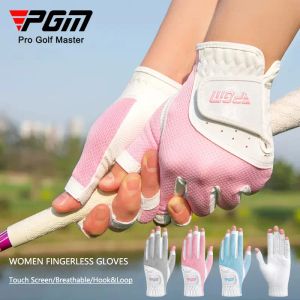 手袋pgm 1ペアレディース通気性メッシュスポーツミトンフィンガーレスタッチスクリーンゴルフグローブ左と右手の日焼け止め手袋