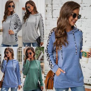 Women's Hoodies Leopard Print Hooded Long Sleeve Sweater Sexy Pocket Blouse