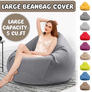 Stol täcker stora små lata beanbag soffor täckstolar utan fyllmedel linnetyg tyg solstol böna väska pouf puff soffa tatami vardagsrum t240422