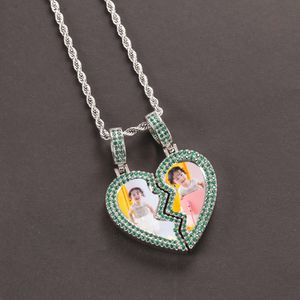 Fashionable DIY Memory Photo Frame Commemorative Pendant Creative Hip Hop Green Zircon Heartbreaking Heart Splicing