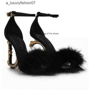 .5862New Custom Sandal Top Luxury Keira Sandals Shoes Women Barocco-Heel Black Feather Ankle-Strap Calfskin Baroquel Heels Party Wedding Dress Zpj5