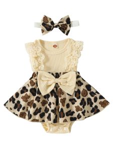 Endelar Baby Girl Floral Romper Dress med ruffle spets lapptäcke och bowknot pannband bedårande nyfödd sommardräkt