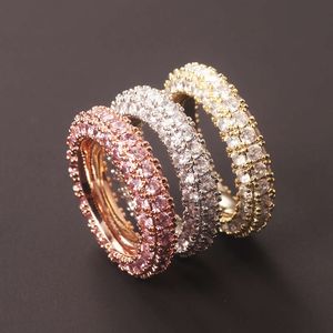 Jewelry Ins três fileiras cheias de zircão para homens e mulheres anéis, o mesmo estilo Hip Hop Diamond Ring